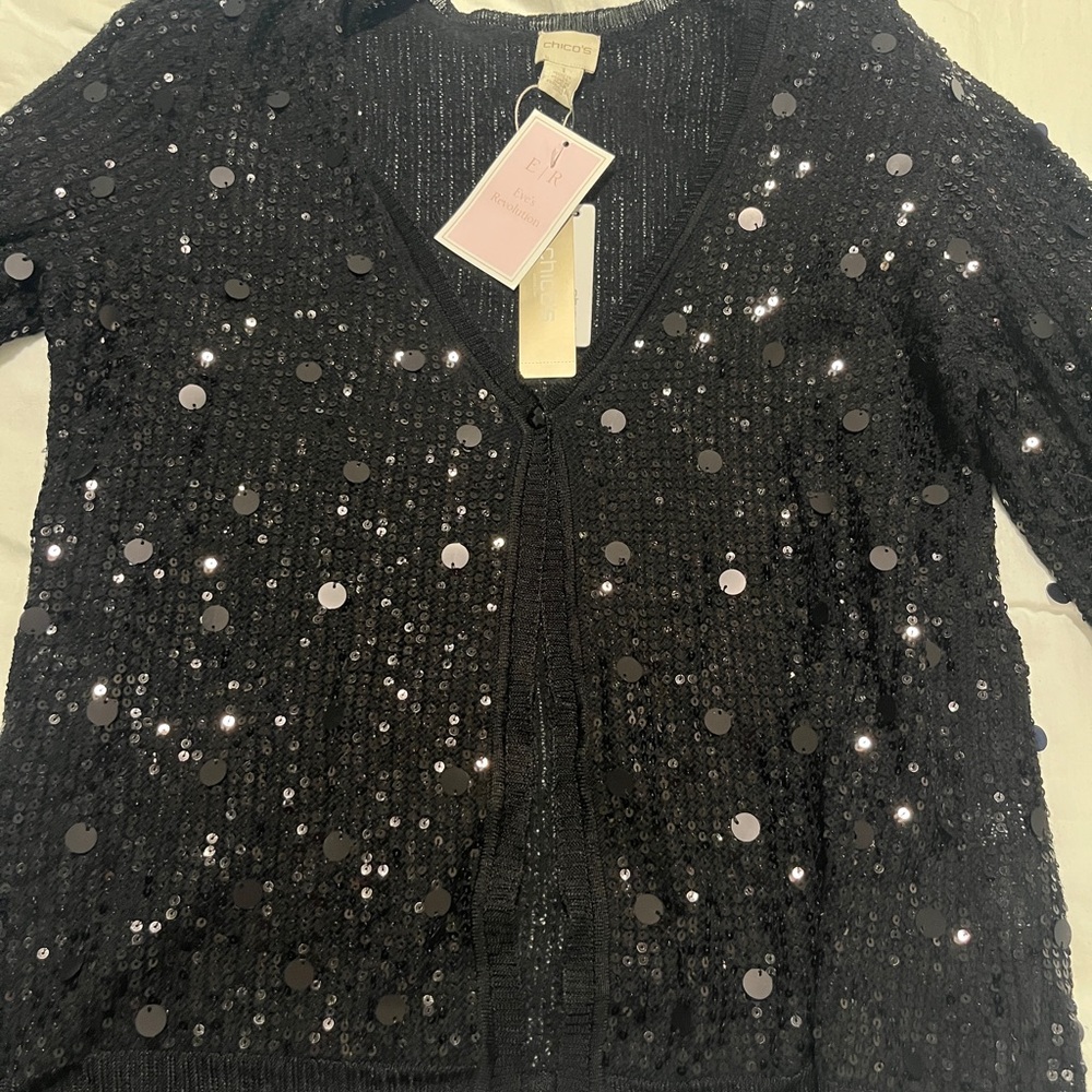 Chicos Black Sequin Cardigan